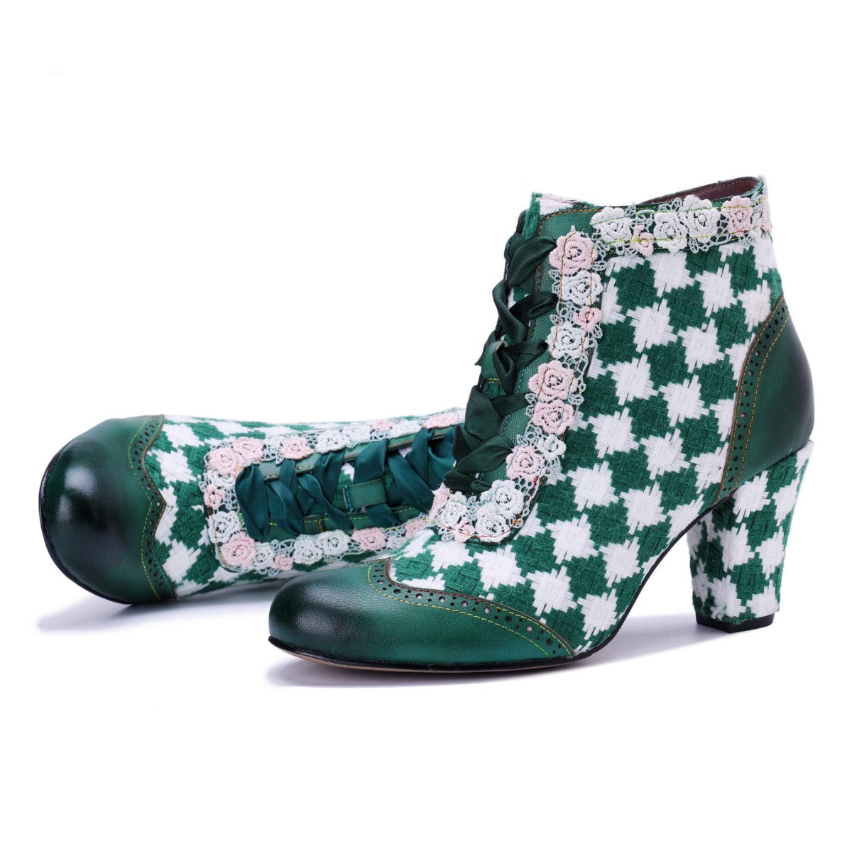 ColorStepshoes Emerald Floral Lace Women’s Cowhide Leather ankle boots by Colorstepshoes – Don't Panic Shoes