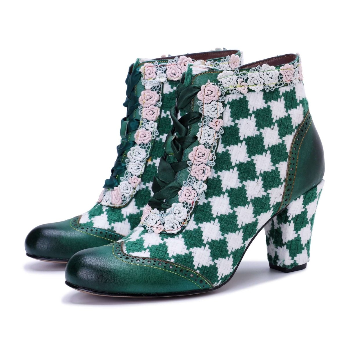 ColorStepshoes Emerald Floral Lace Women’s Cowhide Leather ankle boots by Colorstepshoes – Don't Panic Shoes