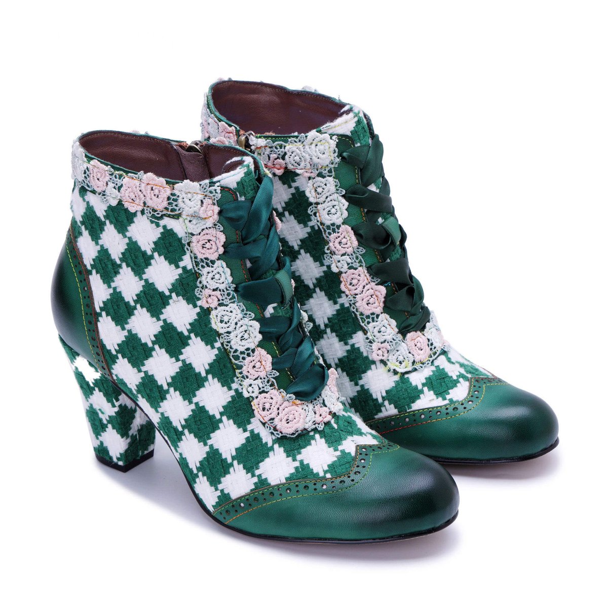 ColorStepshoes Emerald Floral Lace Women’s Cowhide Leather ankle boots by Colorstepshoes – Don't Panic Shoes