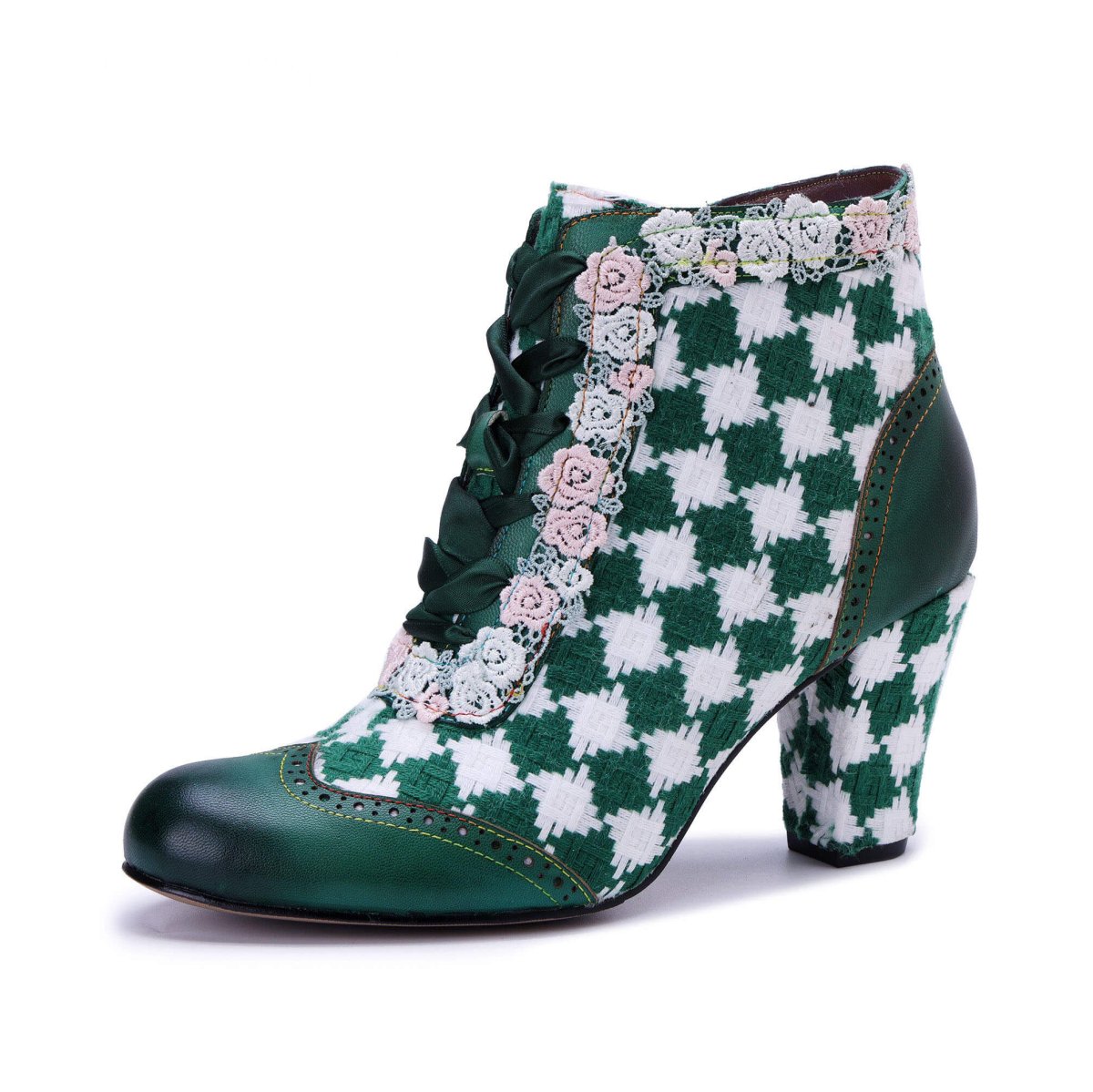 ColorStepshoes Emerald Floral Lace Women’s Cowhide Leather ankle boots by Colorstepshoes – Don't Panic Shoes