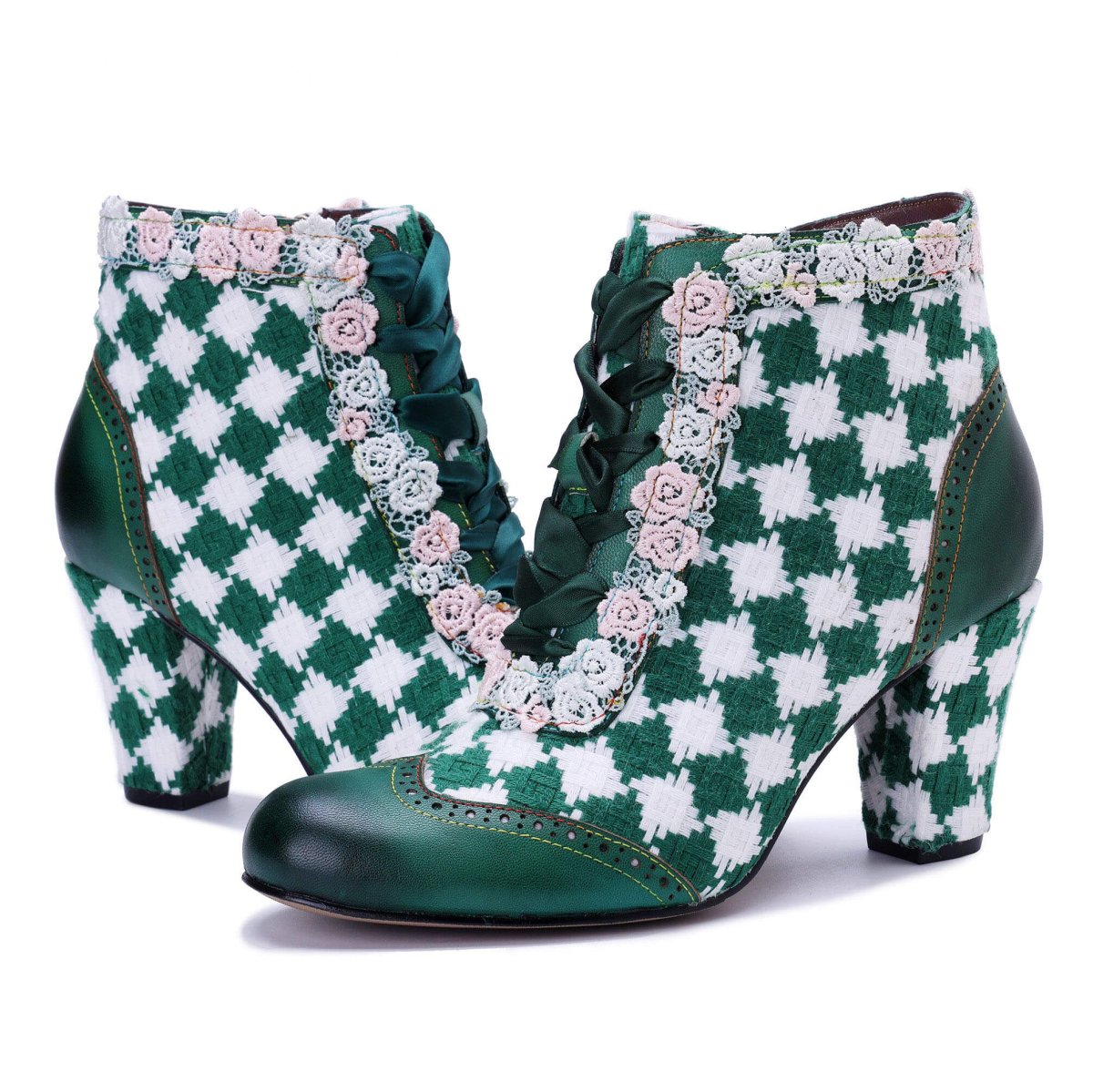 ColorStepshoes Emerald Floral Lace Women’s Cowhide Leather ankle boots by Colorstepshoes – Don't Panic Shoes