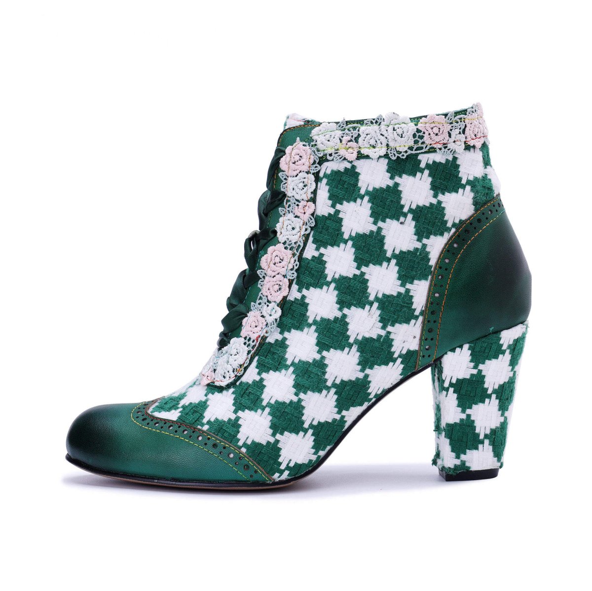 ColorStepshoes Emerald Floral Lace Women’s Cowhide Leather ankle boots by Colorstepshoes – Don't Panic Shoes