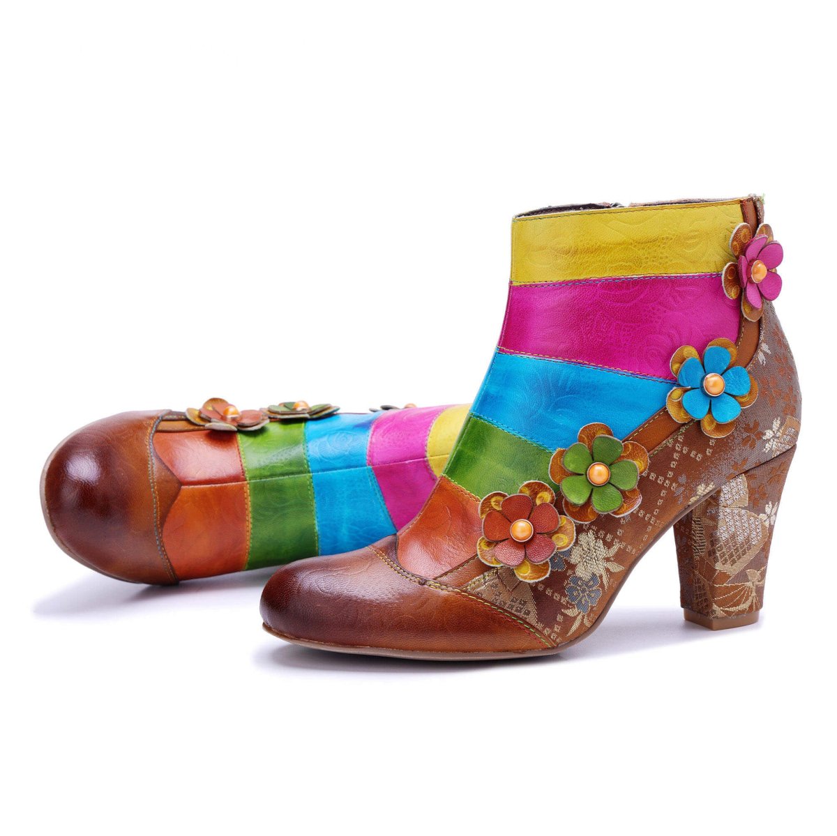 ColorStepshoes Rainbow Bloom Women’s Leather Ankle Boots Booties by Colorstepshoes – Don't Panic Shoes
