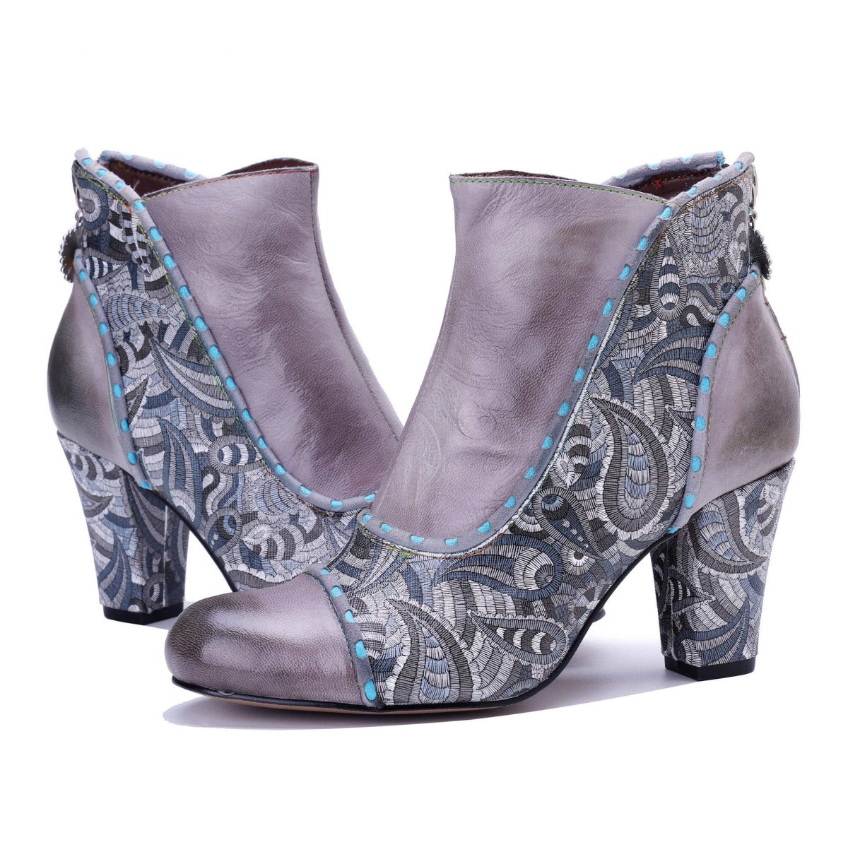 ColorStepshoes Silver Mist Paisley Women’s Leather Boots ankle boots by Colorstepshoes – Don't Panic Shoes