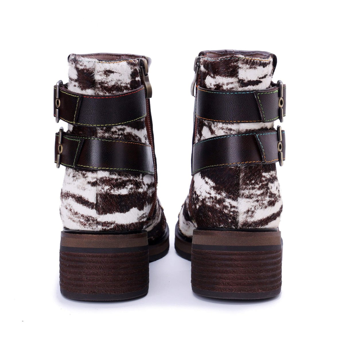 Colorstepshoes Wild Zebra Brown Leather Gold Stud Boots ankle boots by Colorstepshoes – Don't Panic Shoes