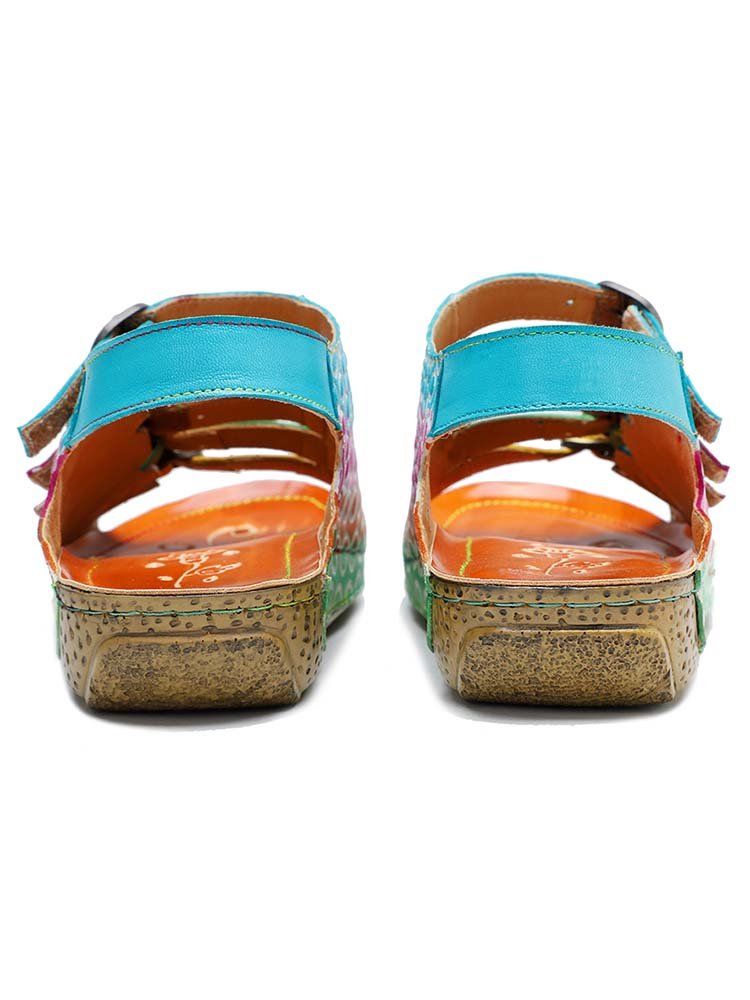 Comfy Printed Leather Flower Sandals Sandals by Colorstepshoes – Don't Panic Shoes