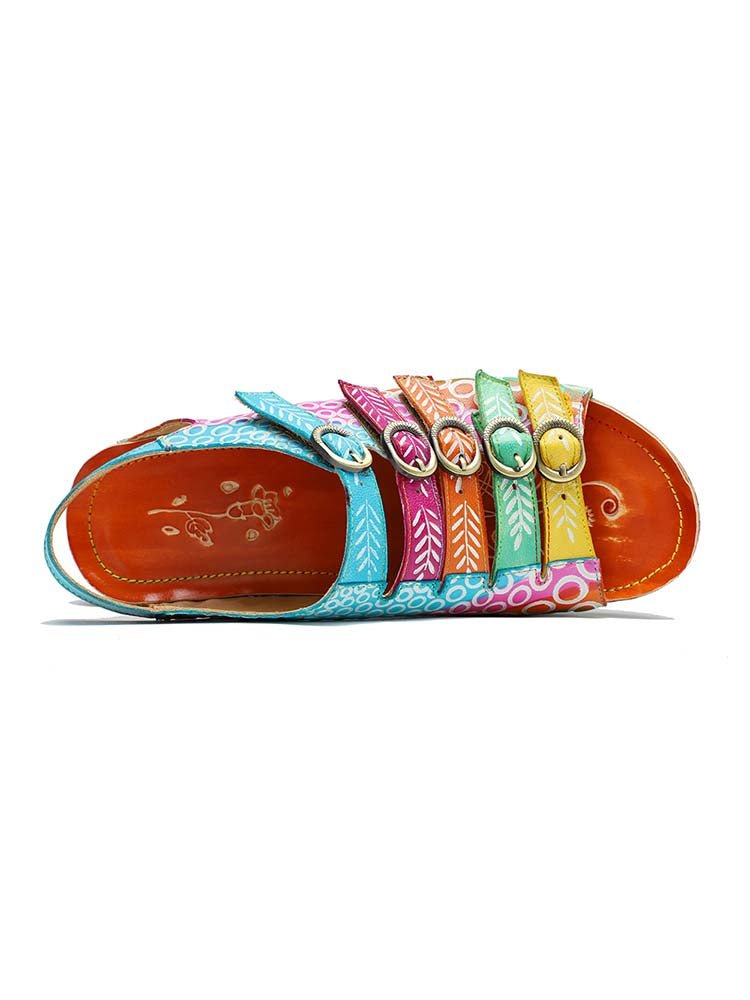 Comfy Printed Leather Flower Sandals Sandals by Colorstepshoes – Don't Panic Shoes