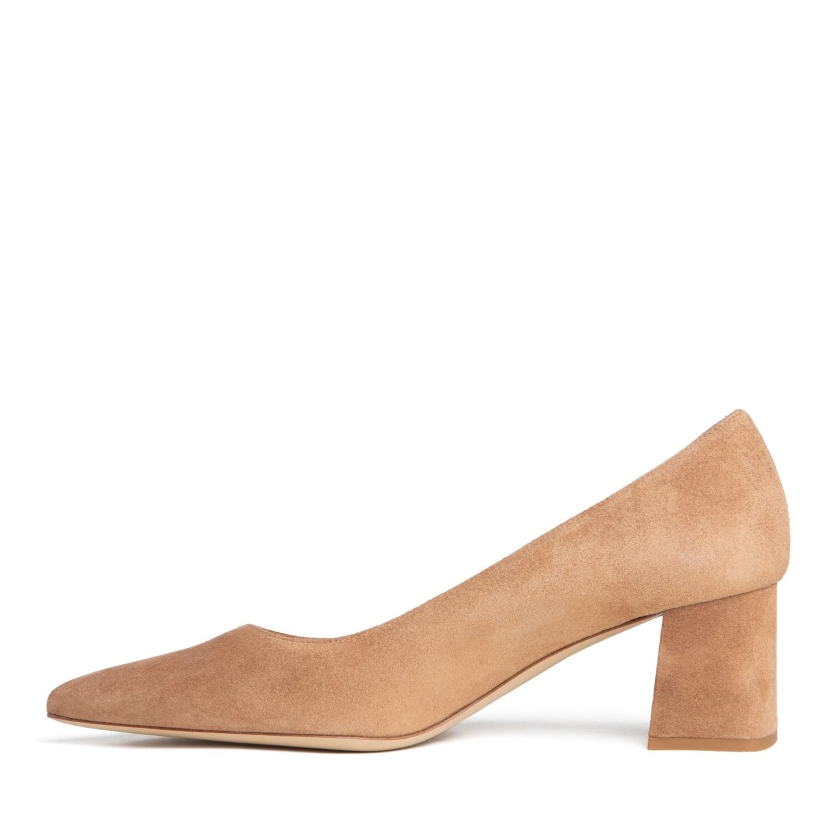 Corina Block Heel Pump Women's Camel Suede Memory Foam Heels by Beautiisoles – Don't Panic Shoes