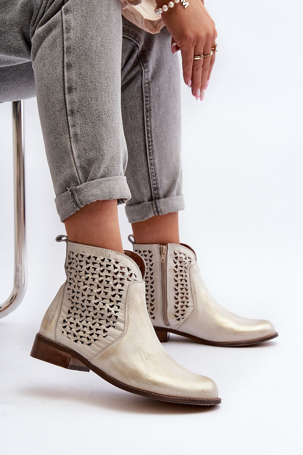 Velenna Openwork Leather Zip Boots