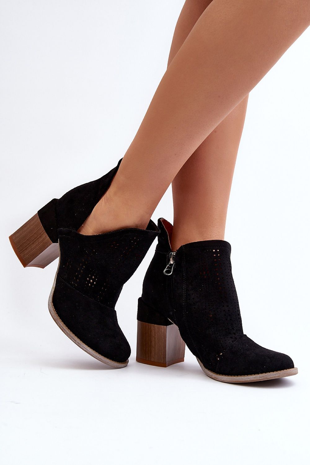 Ellavira Cutout Suede Block Heel Boots