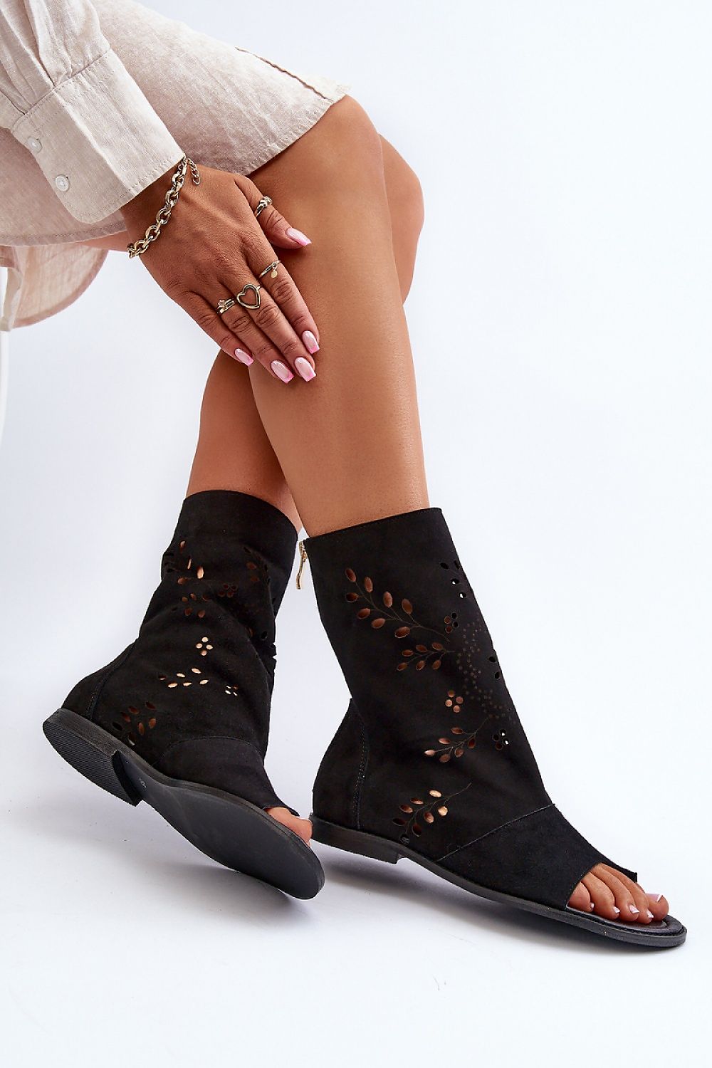 Avelynna Suede Openwork Zip Sandals