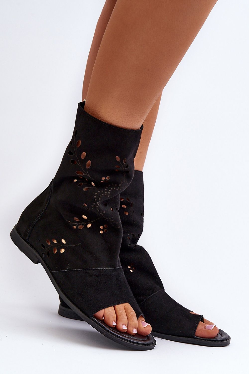 Avelynna Suede Openwork Zip Sandals