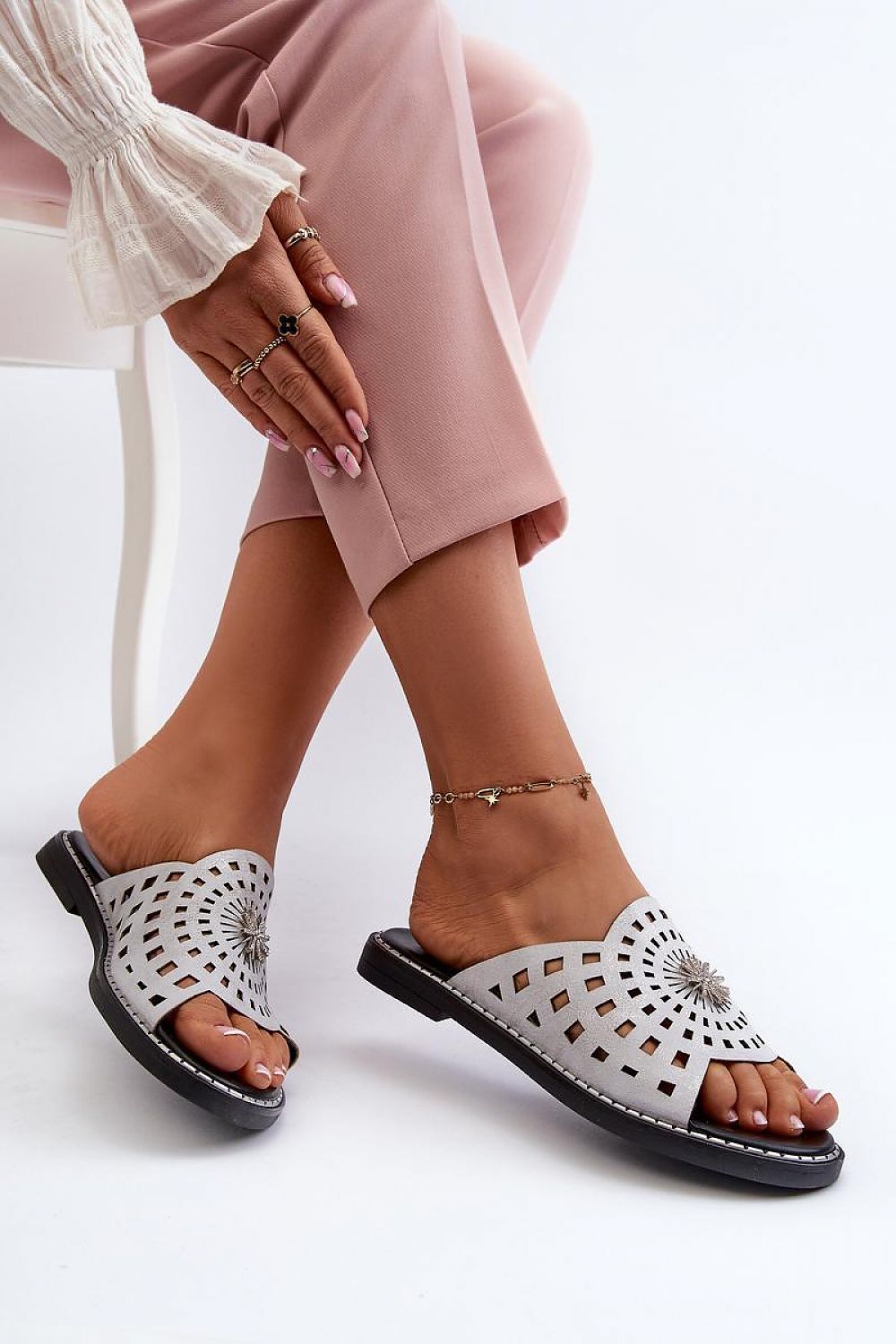 Orletta Flat Slides With Cutout Detail Vegan Leather