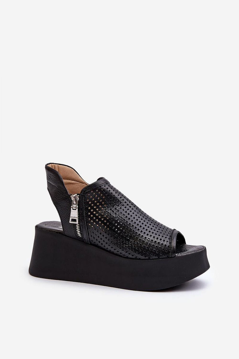 Ysolde Openwork Leather Platform Sandals