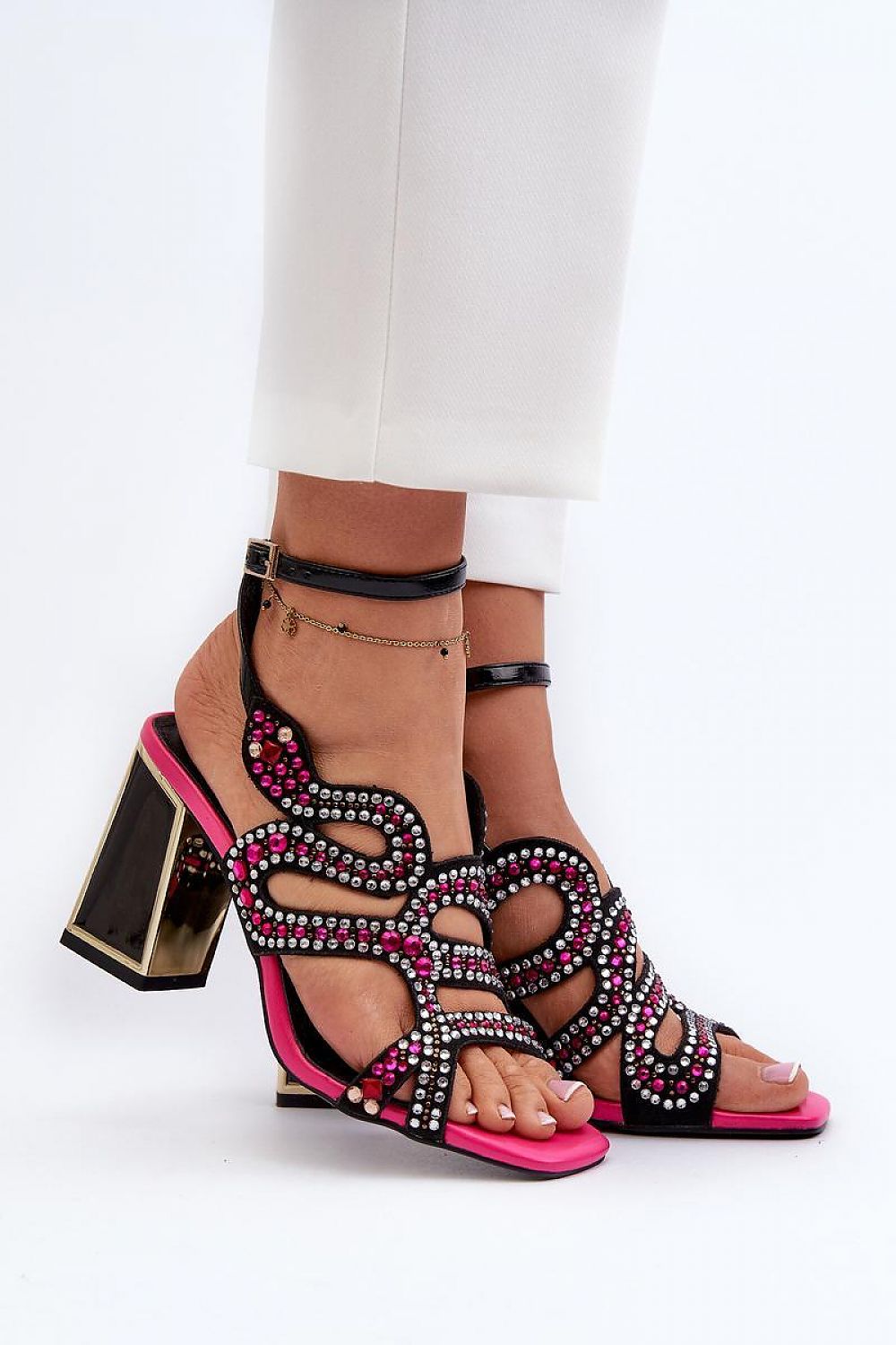 Elianta Crystal Block Heel Sandals