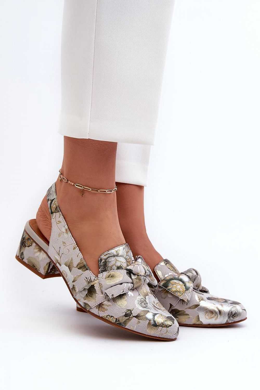 Elviera Floral Leather Heel Sandals