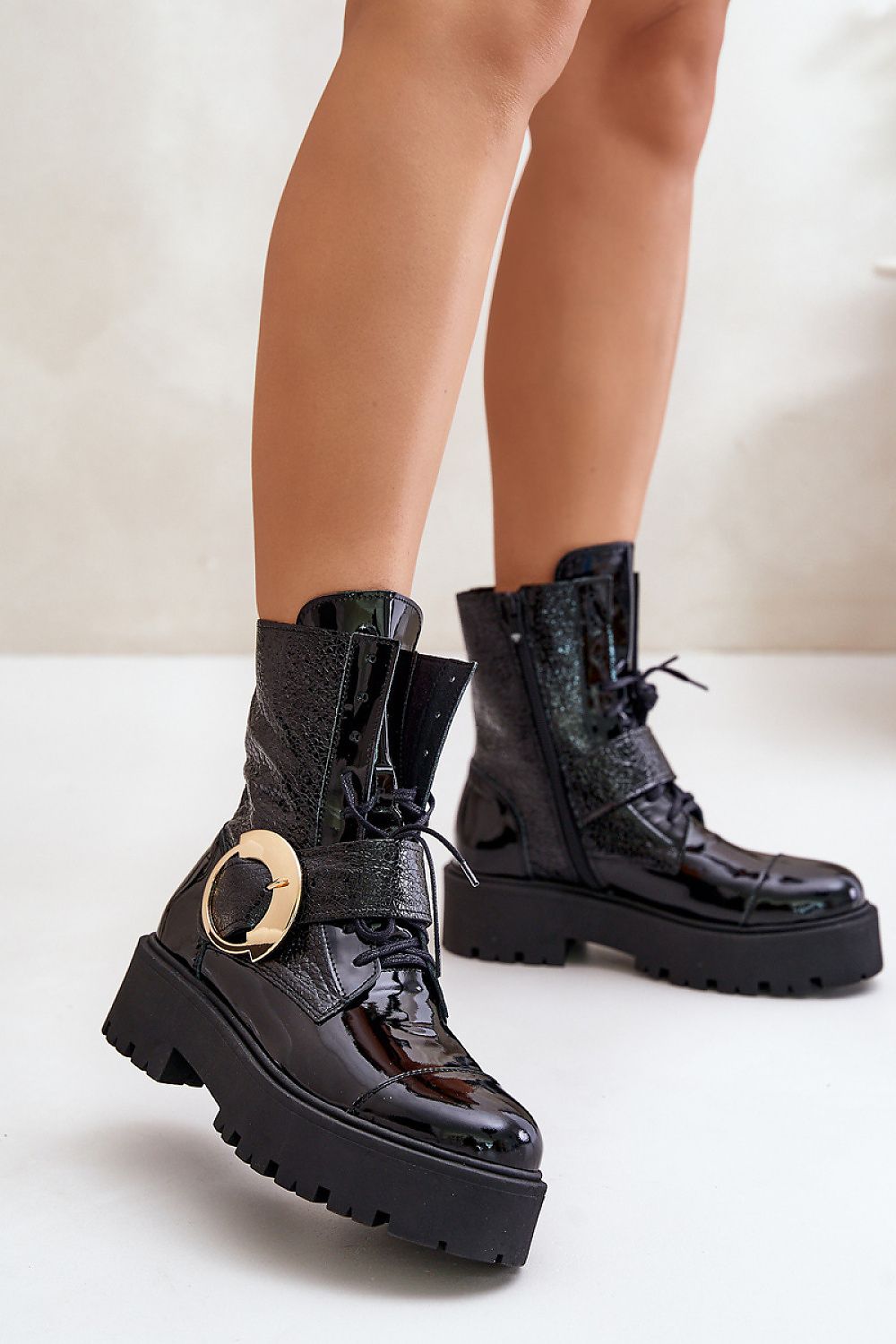 Bravora Leather Buckled Platform Boots