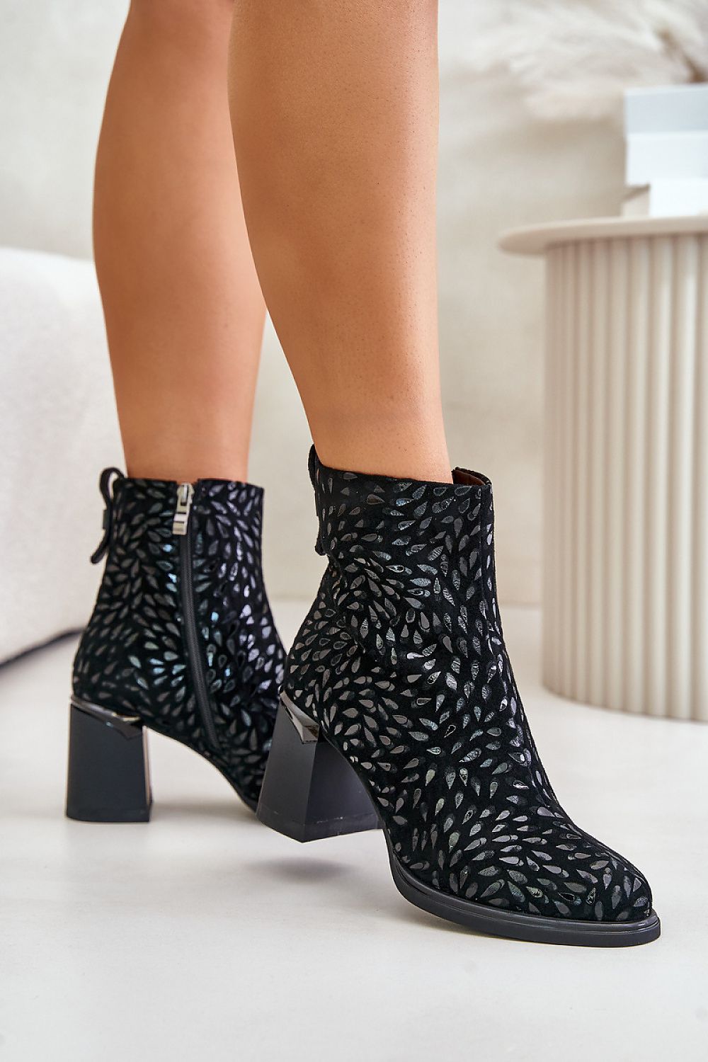 Celvaria Embossed Suede Heel Boots