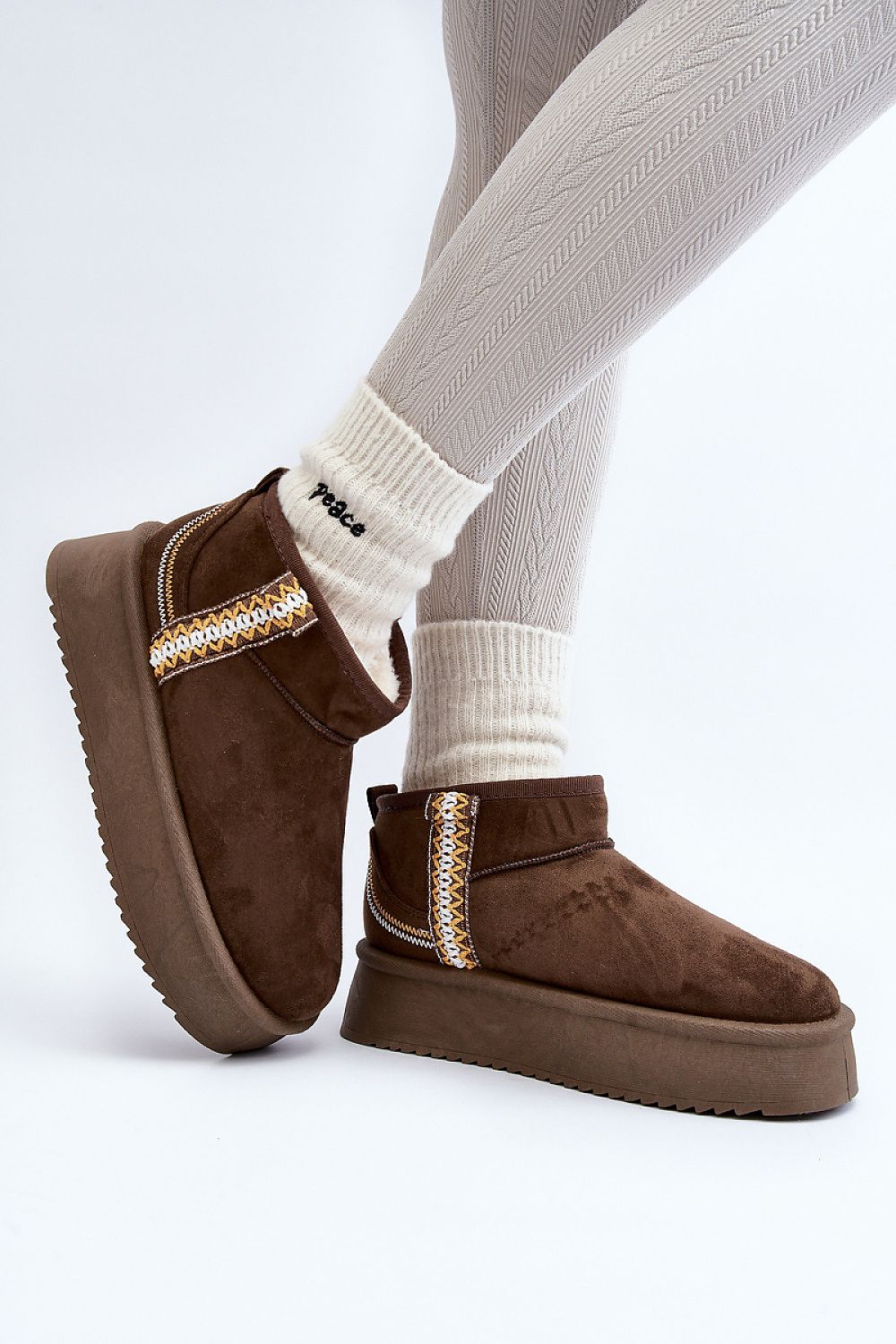 Azmira Aztec Platform Eco Suede Snow Boots Ankle High