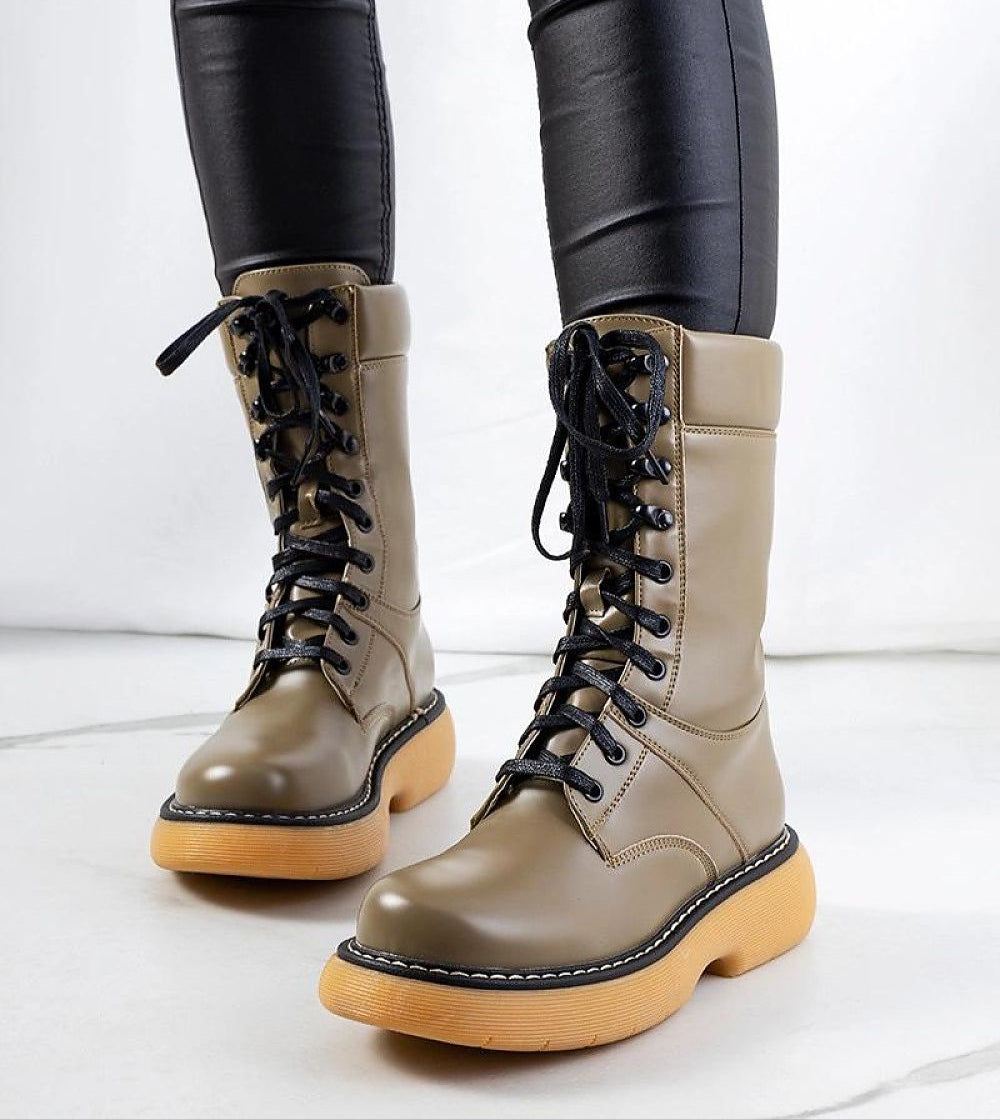 Draxira Urban Lace Up Combat Boots Matte Vegan Leather