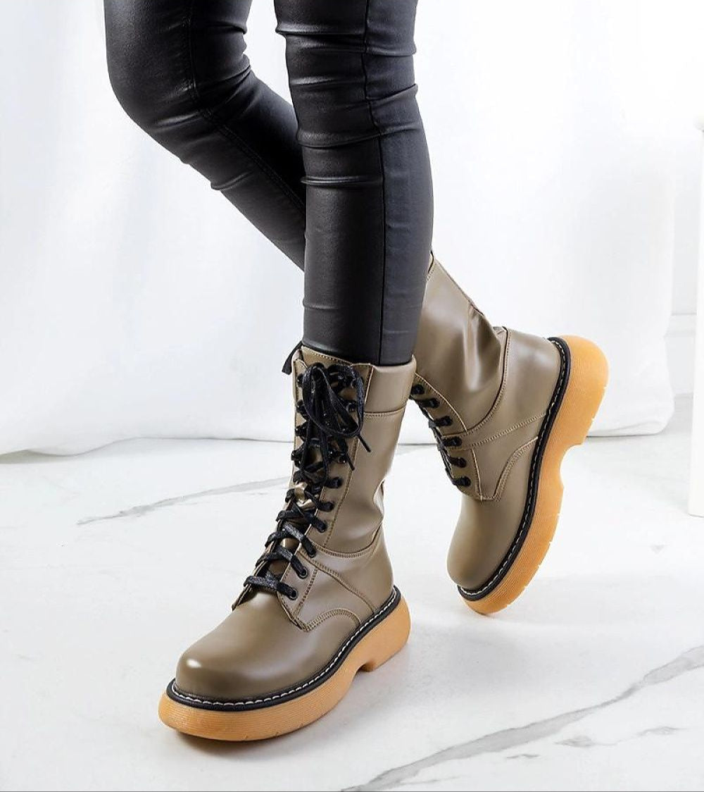 Draxira Urban Lace Up Combat Boots Matte Vegan Leather