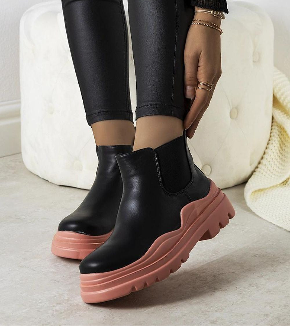 Ravela Black Boots with Pink Platform