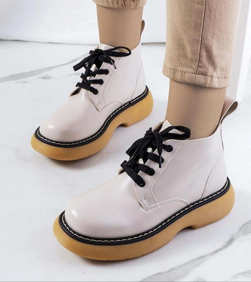 Redelek White Matte Lace-Up Boots