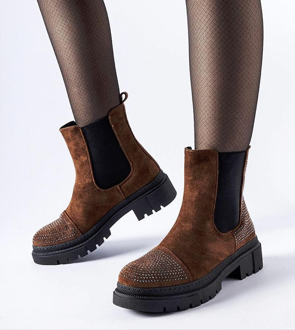 Brivola Brown Suede Ankle Boots with Zircons