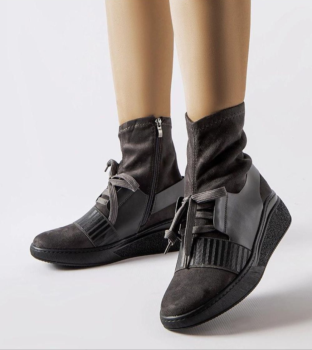 Calvera Grey Knit Platform Boots