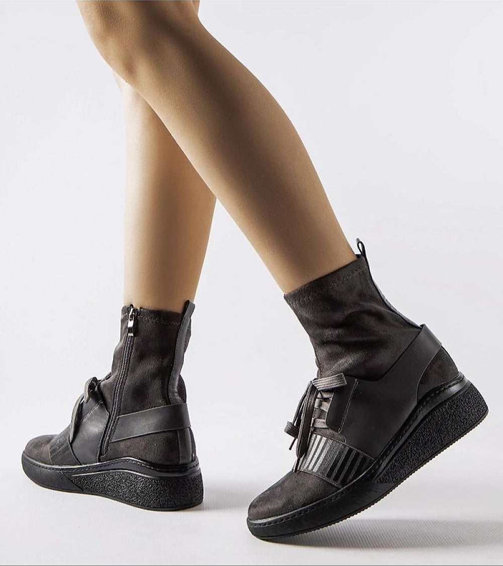 Calvera Grey Knit Platform Boots