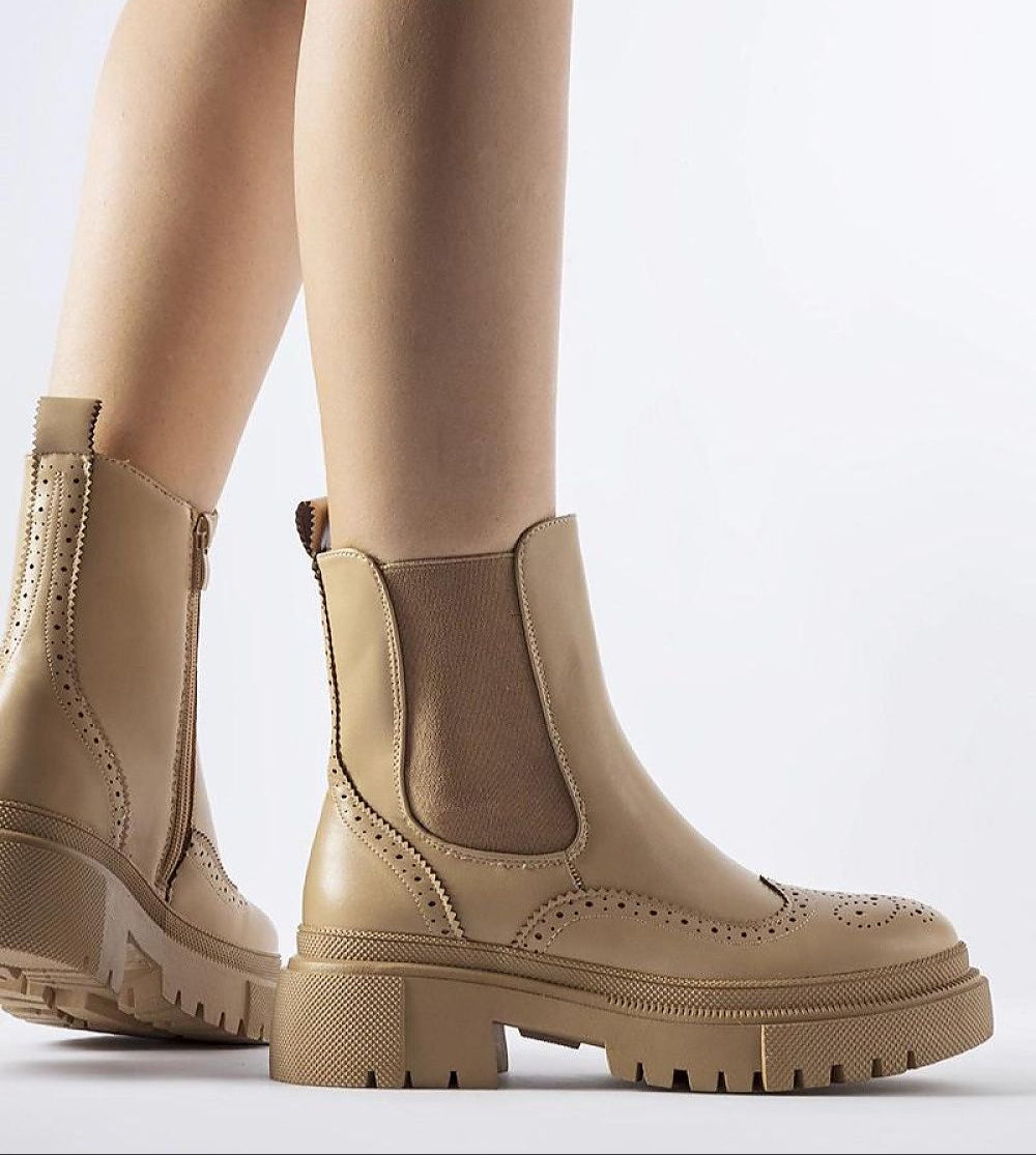 Castressa Stitched Ankle Boots With Elastic Panels Beige