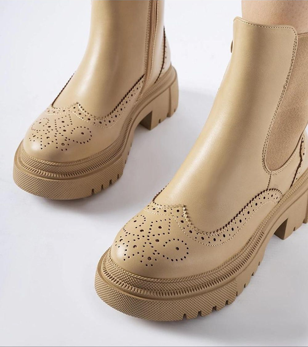 Castressa Stitched Ankle Boots With Elastic Panels Beige