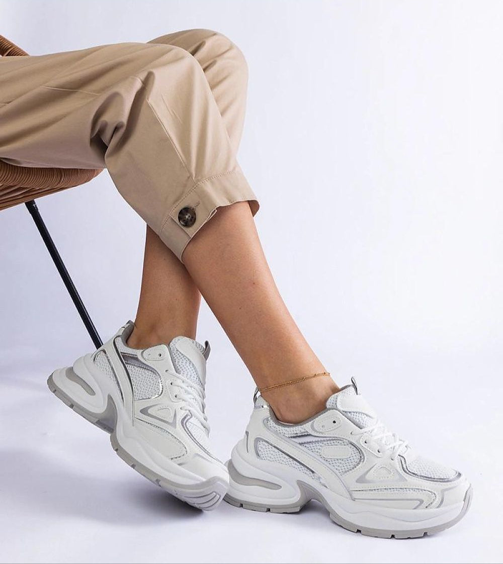 Elphira White Chunky Sole Sneakers