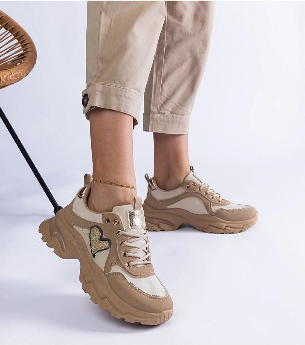 Orevia Heart Detailed Vegan Leather Brown Sneakers