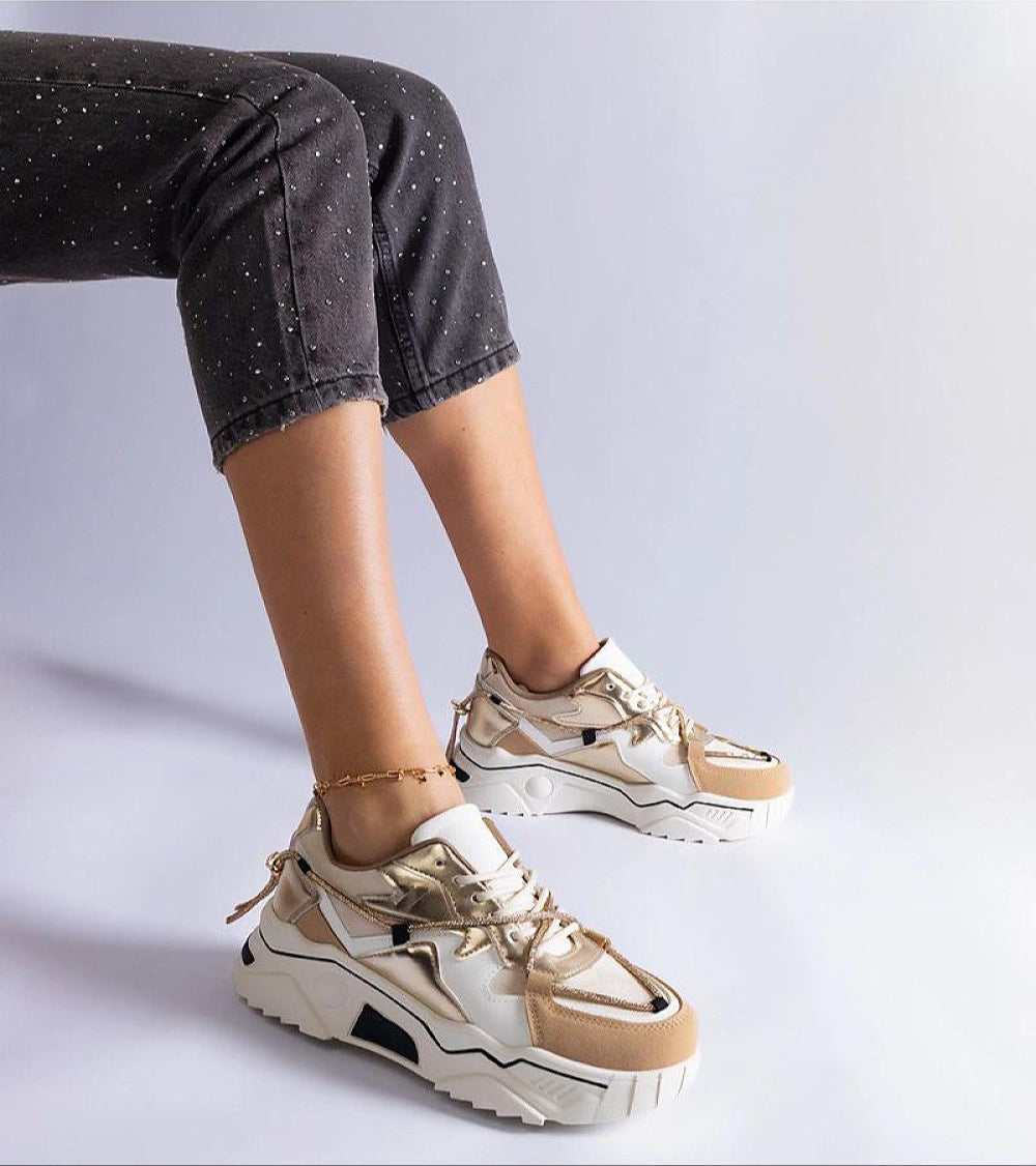 Thalvyn Crystal-Tied Brown Sneakers