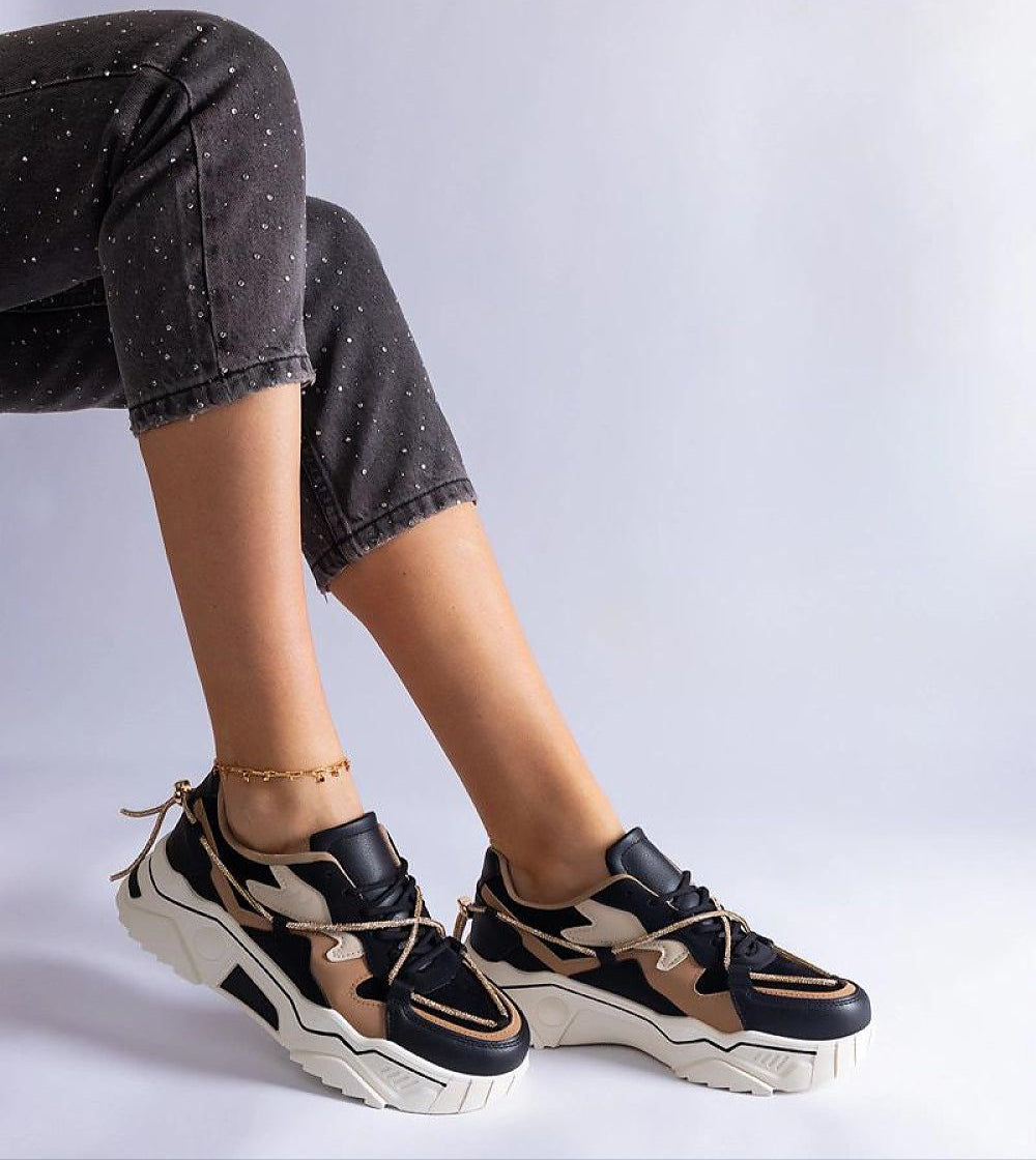 Thalvyn Crystal-Tied Brown Sneakers