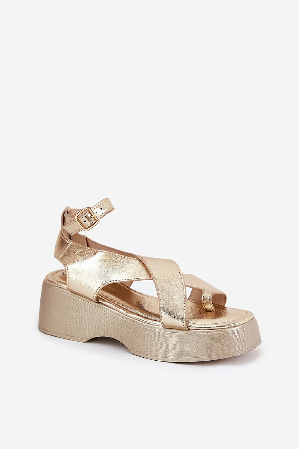 Lirianne Platform Buckle Sandals Open Toe Vegan Leather