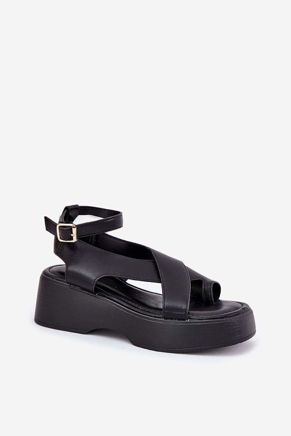 Lirianne Platform Buckle Sandals Open Toe Vegan Leather