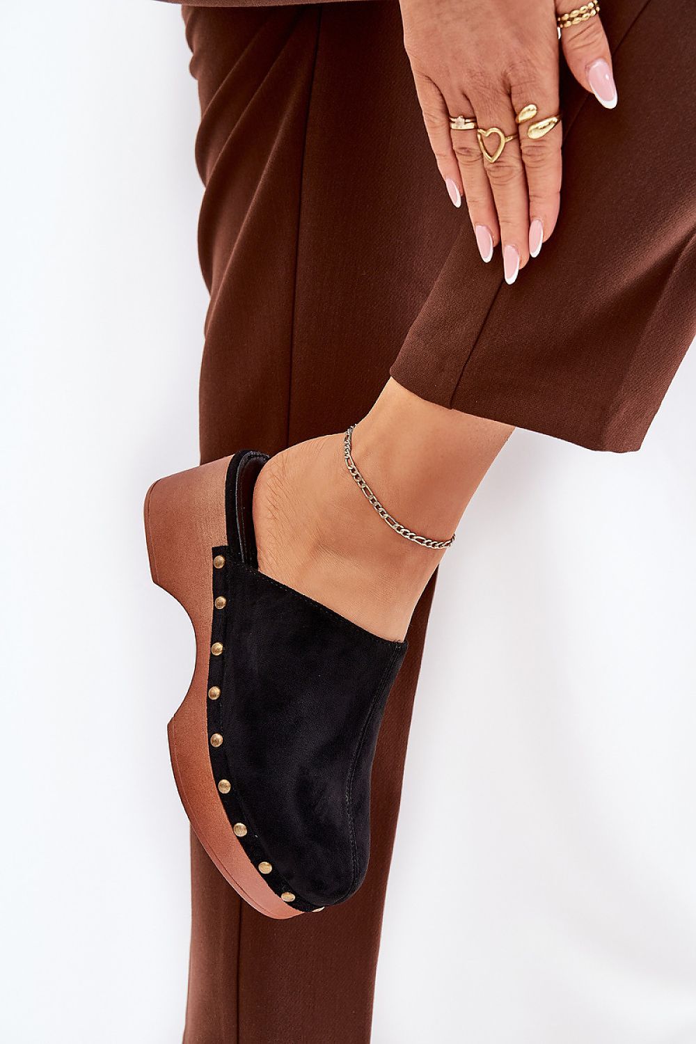 Corveda Studded Suede Wedge Clogs