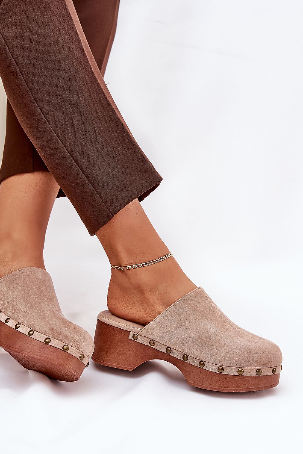 Corveda Studded Suede Wedge Clogs