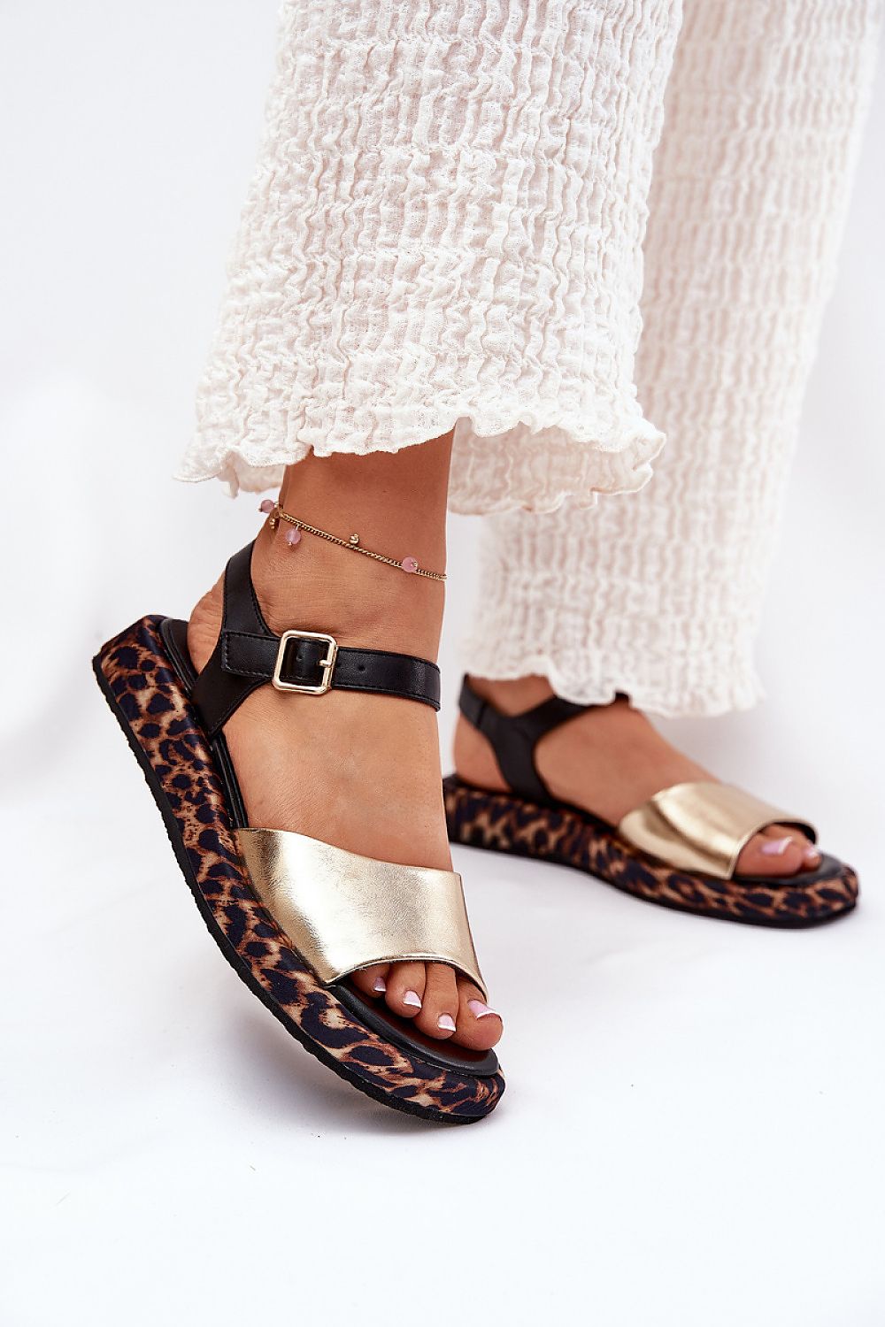 Narivelle Leather Sandals with Patterned Platform