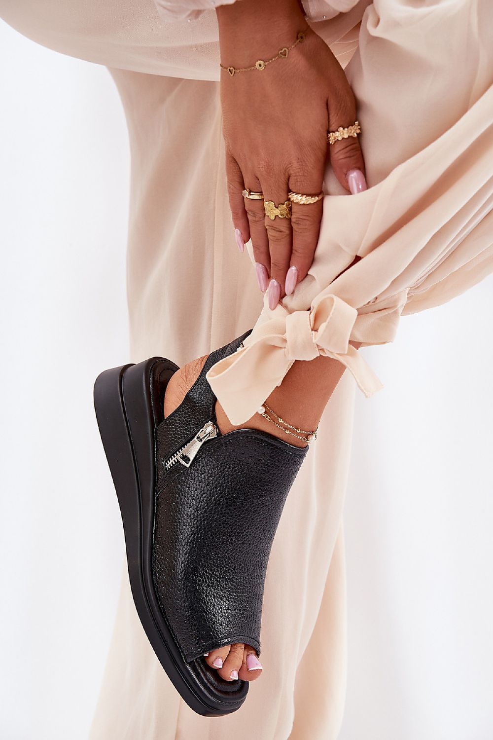 Zirellan Side-Zip Wedge Sandals