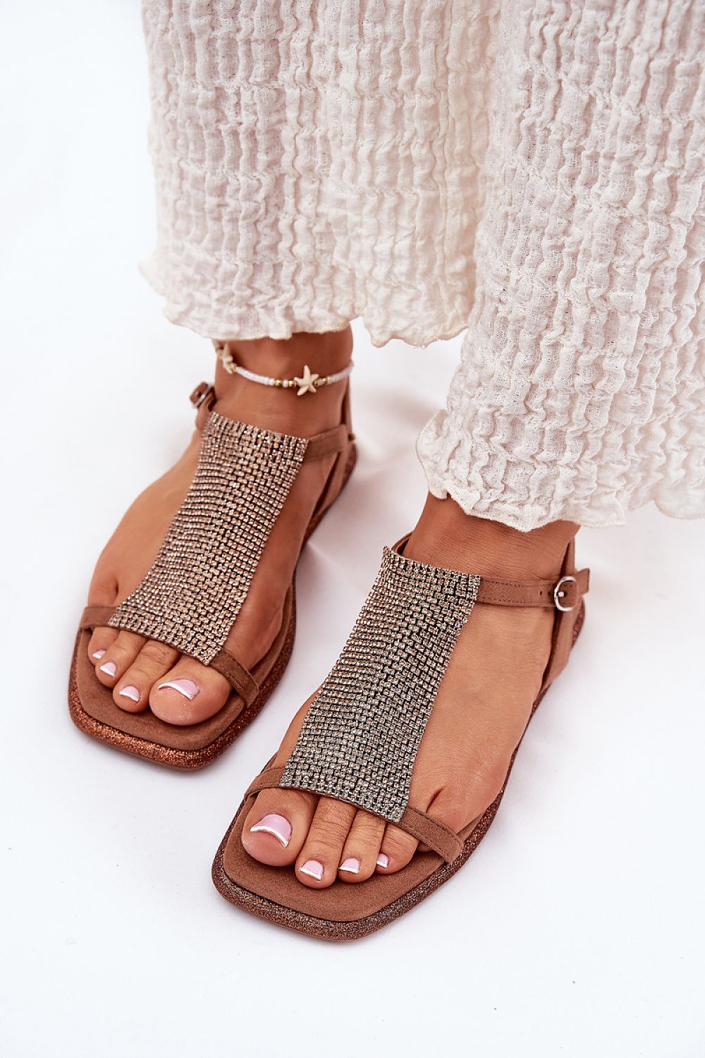 Lunavelle Crystal Buckle Sandals