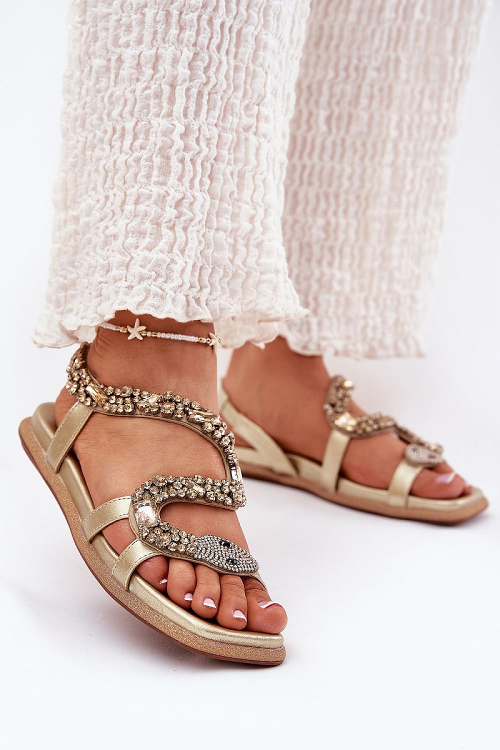 Nevalia Sandals with Crystal Snake Detail