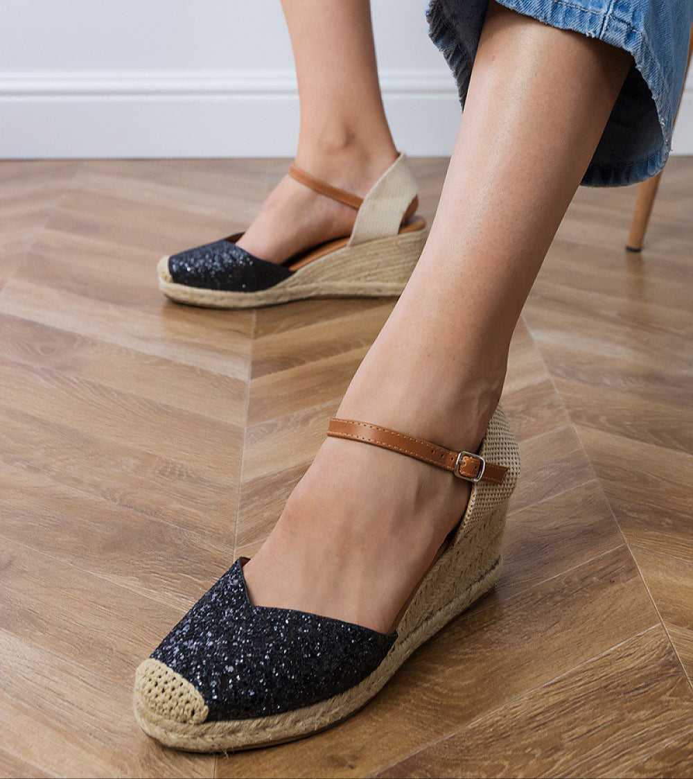 Brivelle Glitter Espadrille Wedge Sandals