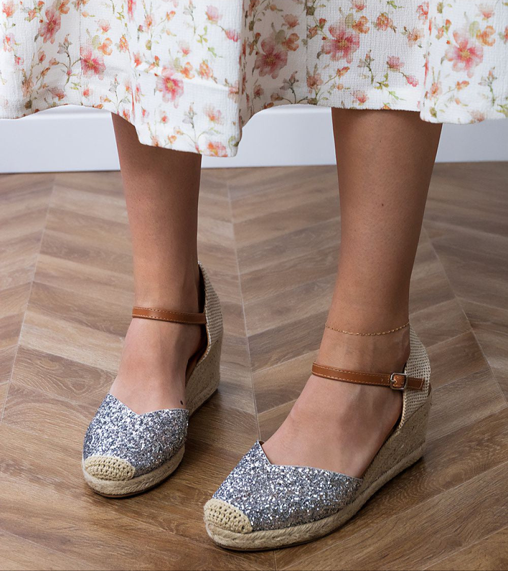 Brivelle Glitter Espadrille Wedge Sandals