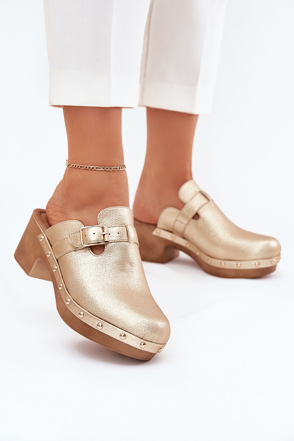 Arvalyn Studded Buckle-Heel Clogs