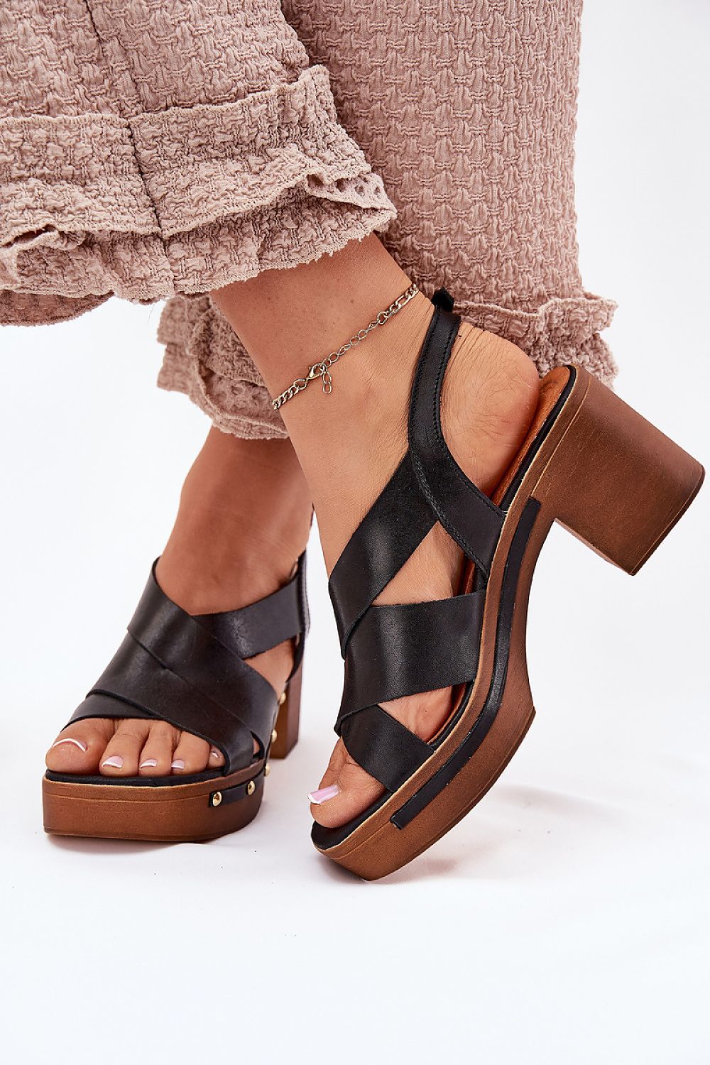 Ormeline Natural Leather Heel Sandals