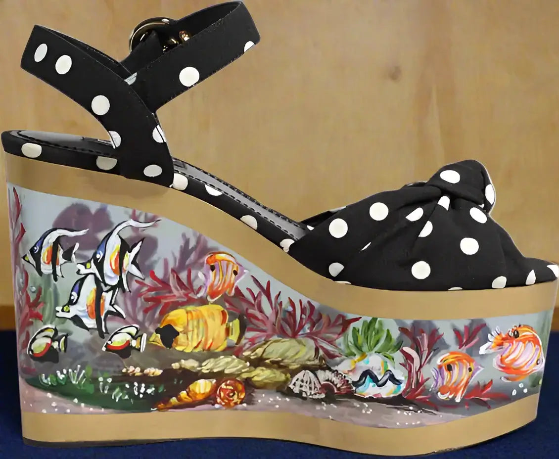 Dolce & Gabbana Multicolor Fish Polka Dot Wedge Sandals – Luxury Designer Shoes | STORE 7994