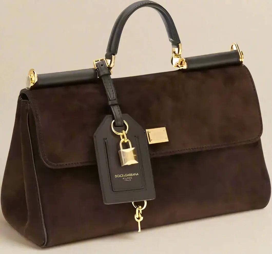 DOLCE & GABANA brown suede My Sicily Handbag